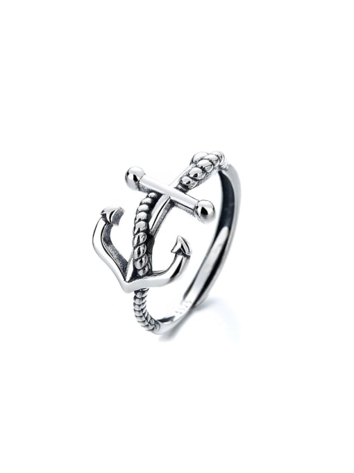 TAIS 925 Sterling Silver Anchor Vintage Band Ring 0