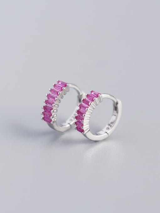 Rhodium Plated,Pink CZ Stone 925 Sterling Silver Cubic Zirconia White Geometric Trend Huggie Earring