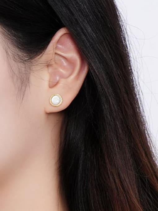 YUANFAN 925 Sterling Silver Shell Geometric Minimalist Stud Earring 1