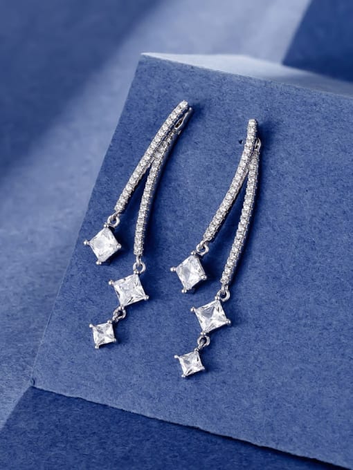 A&T Jewelry 925 Sterling Silver Cubic Zirconia Geometric Luxury Drop Earring 2