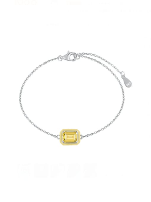 DY150164 S W YE 925 Sterling Silver Cubic Zirconia Enamel Geometric Minimalist Link Bracelet