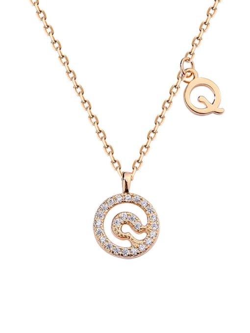 A1573 Champagne plated gold Q 925 Sterling Silver Rhinestone Geometric Minimalist Necklace