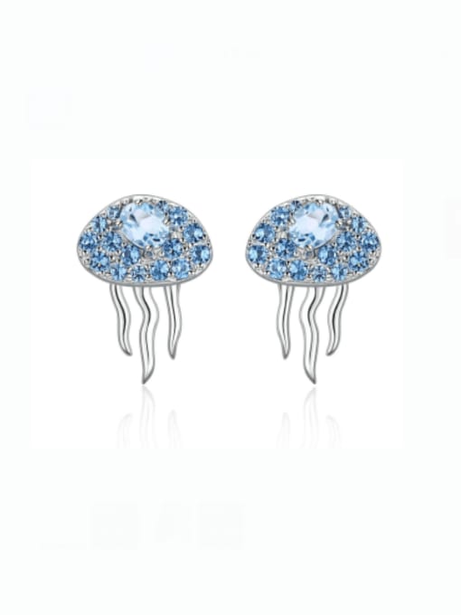 Sky blue topA Stone Earrings 925 Sterling Silver Swiss Blue Topaz Irregular Artisan Stud Earring