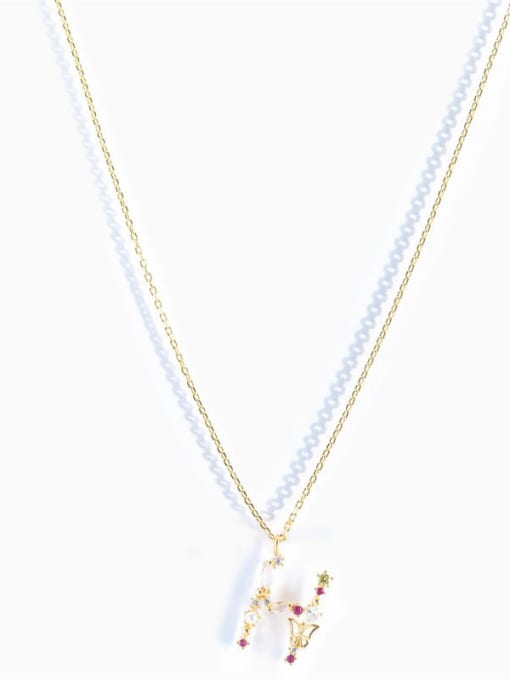 Gold H 925 Sterling Silver Cubic Zirconia Letter Dainty Necklace