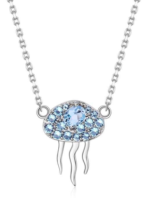 Sky Blue Topaz Pendant +chain 925 Sterling Silver Swiss Blue Topaz Animal Artisan Necklace