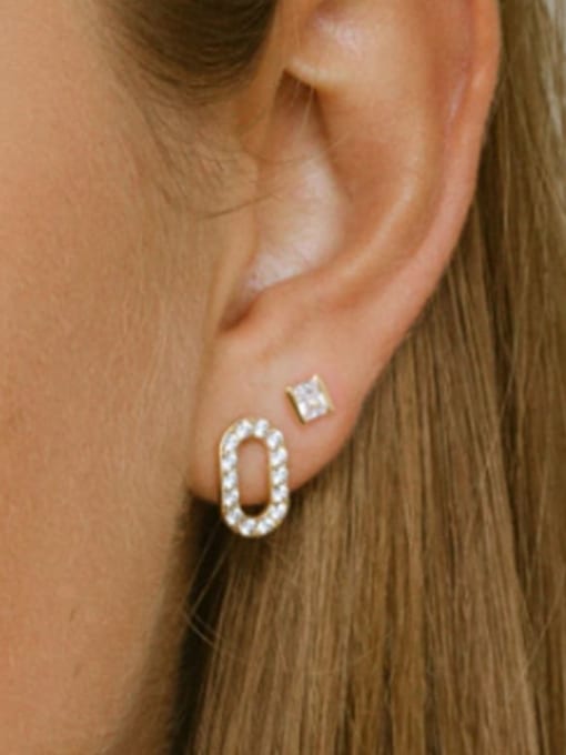 YUANFAN 925 Sterling Silver Cubic Zirconia Geometric Minimalist Huggie Earring 2