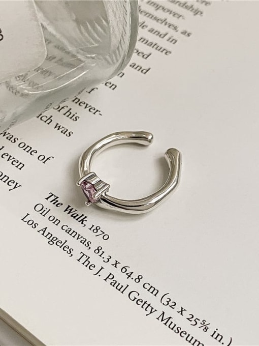 Pink 925 Sterling Silver Cubic Zirconia Heart Dainty Band Ring