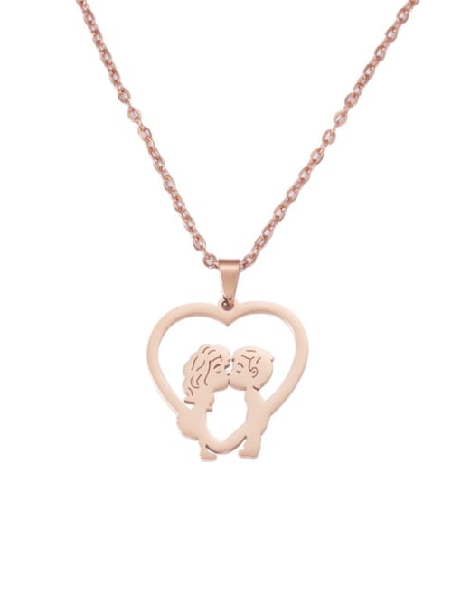 rose gold Stainless steel Heart Hollow boy girl kissing Minimalist Necklace