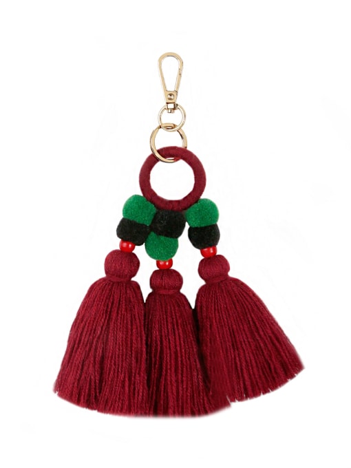 Red k68195 Alloy Bead Cotton Rope  Tassel Bohemia Hand-Woven Bag Pendant