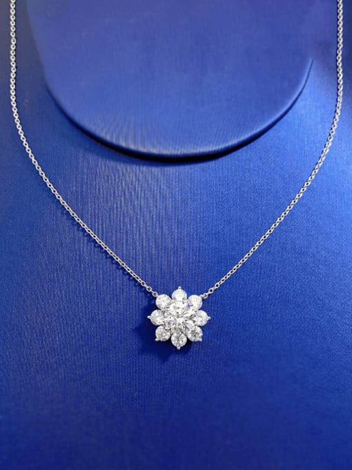 white gold 925 Sterling Silver Cubic Zirconia Flower Dainty Necklace