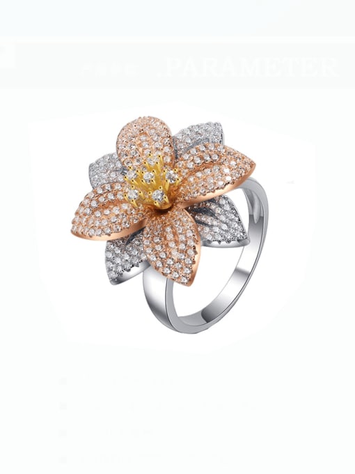 A&T Jewelry 925 Sterling Silver Cubic Zirconia Flower Luxury Cocktail Ring