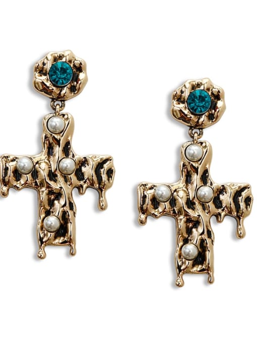 Blue e68826 Zinc Alloy Imitation Pearl Cross Bohemia Chandelier Earring