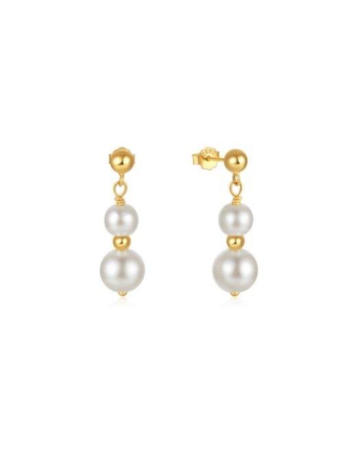 golden 925 Sterling Silver Imitation Pearl Tassel Minimalist Drop Earring