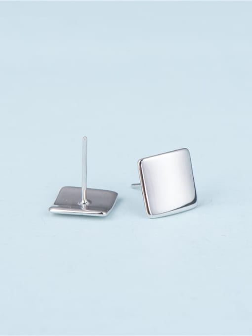Platinum square 925 Sterling Silver Round Minimalist Stud Earring