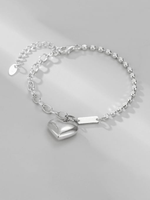 ARTTI 925 Sterling Silver Heart Minimalist Asymmetric chain  Link Bracelet 2