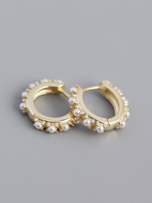 Golden 925 Sterling Silver Imitation Pearl Geometric Minimalist Huggie Earring