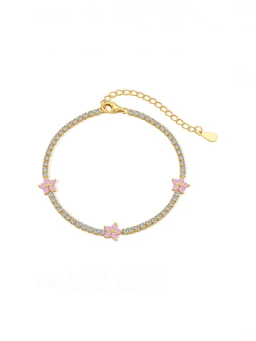 Light pink DY150146 gold 925 Sterling Silver Cubic Zirconia Flower Luxury Bracelet