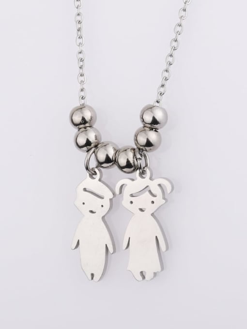 Steel boys and girls Stainless steel Bead Cartoon boy girl Trend Necklace