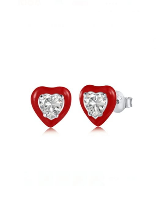 DY1D0215 S W WH 925 Sterling Silver Cubic Zirconia Enamel Heart Cute Stud Earring