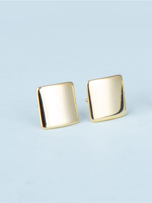 Gold Square 925 Sterling Silver Round Minimalist Stud Earring