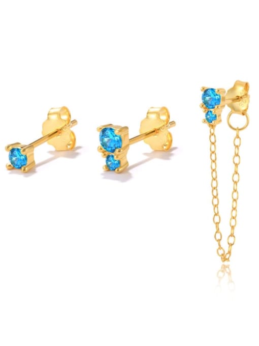 Three sets of sea blue  gold color 925 Sterling Silver Cubic Zirconia Tassel Minimalist Threader Earring