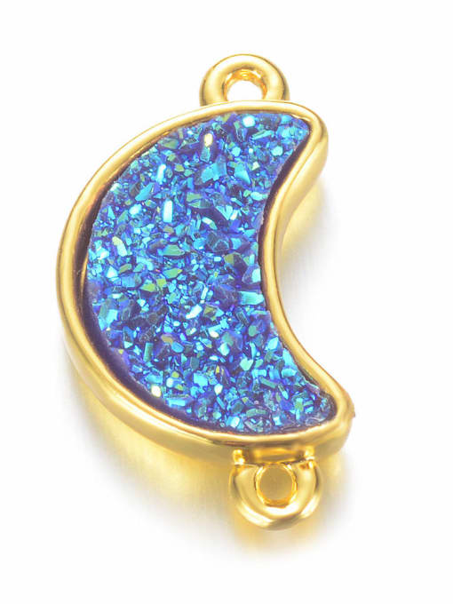 Sapphire blue Copper Alloy Crystal Moon Charm Height : 9mm , Width: 18.5mm