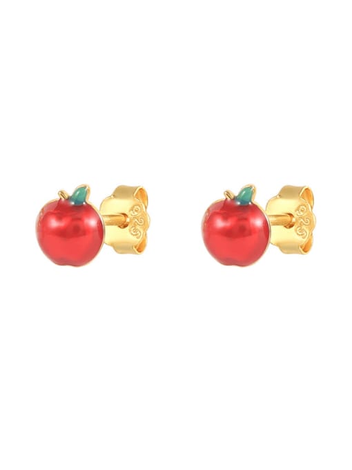 Golden Apple 925 Sterling Silver Enamel Friut Minimalist Stud Earring