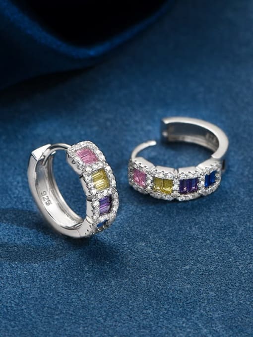 A&T Jewelry 925 Sterling Silver Cubic Zirconia Multi Color Geometric Luxury Huggie Earring 2