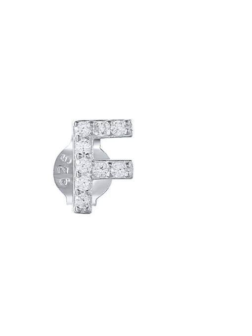 Platinum F 925 Sterling Silver Cubic Zirconia Letter Dainty Stud Earring