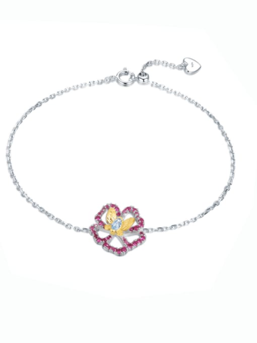 Swiss lantopa Stone Bracelet 925 Sterling Silver Flower Minimalist Chain