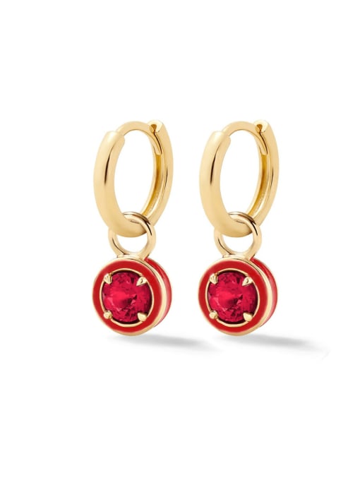 Golden +Red 925 Sterling Silver Cubic Zirconia Geometric Minimalist Huggie Earring