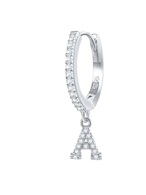 Platinum A 925 Sterling Silver Cubic Zirconia Letter Dainty Huggie Earring