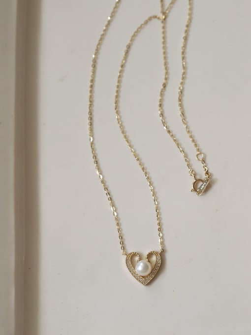 ZEMI 925 Sterling Silver Imitation Pearl Heart Dainty Necklace 0