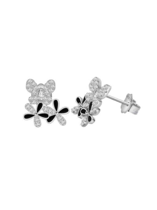 A&T Jewelry 925 Sterling Silver Cubic Zirconia Flower Dainty Stud Earring 0