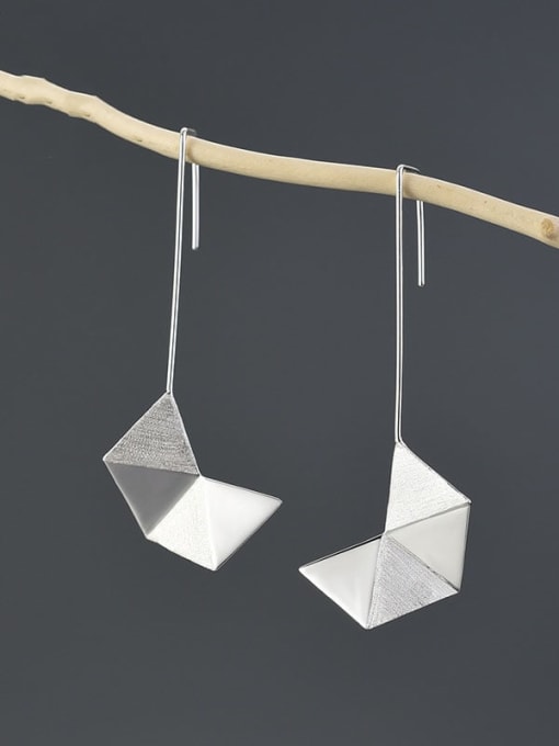 LOLUS 925 Sterling Silver Origami Silver Minimalist Creative Design Artisan Hook Earring 0