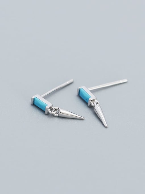 Platinum (Turquoise) 925 Sterling Silver Cubic Zirconia Geometric Minimalist Stud Earring