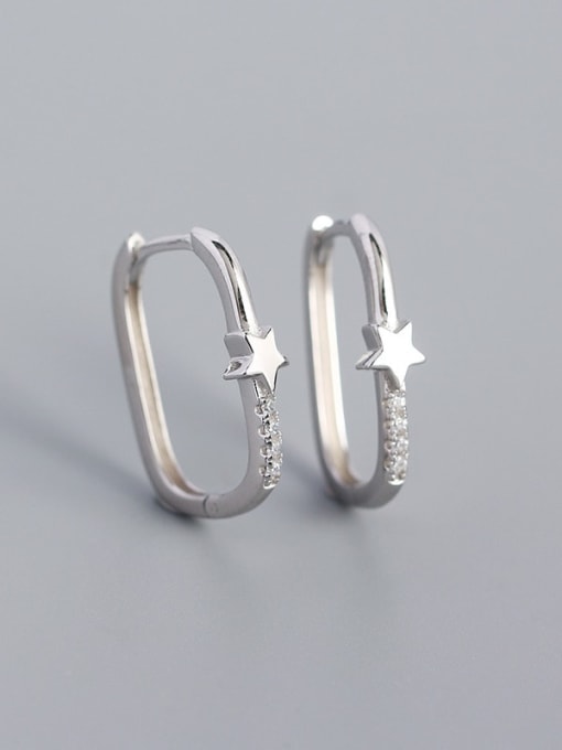 Stars (Platinum) 925 Sterling Silver Cubic Zirconia Geometric Minimalist Huggie Earring