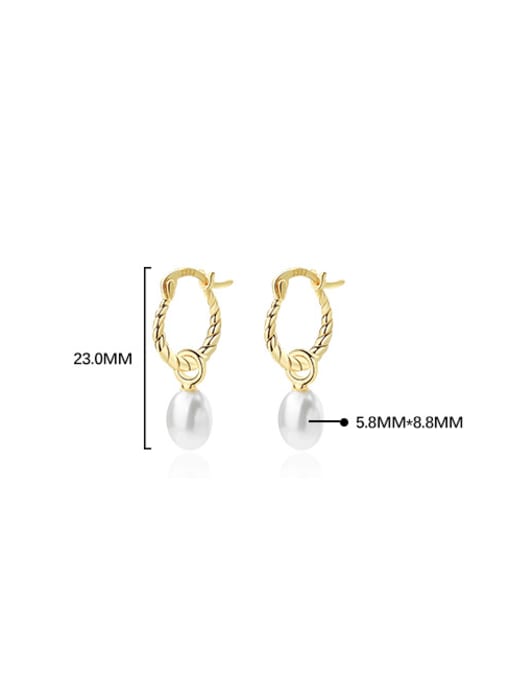 YUANFAN 925 Sterling Silver Imitation Pearl Geometric Luxury Huggie Earring 3