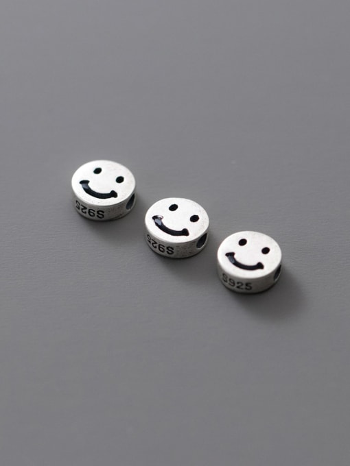 FAN S925 Silver Distressed 6mm Horizontal Perforated Smiley Face Beads 0