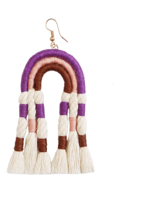 E68845 purple Alloy Cotton Rope Tassel Bohemia Hand-Woven  Drop Earring