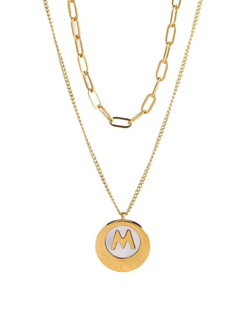 MEN PO Titanium Steel  Minimalist M-Shaped White Shell Double Layer Gold Necklace