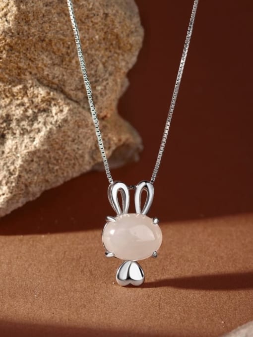 STL-Silver Jewelry 925 Sterling Silver Jade Rabbit Cute Necklace 3