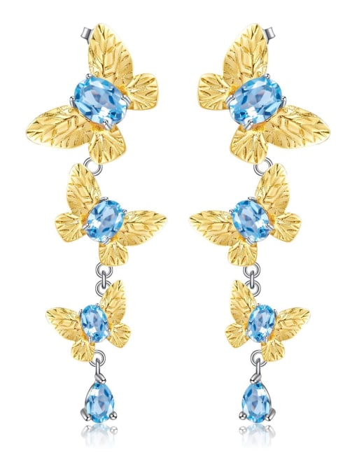 Swiss Blue topA Stone Earrings 925 Sterling Silver Amethyst Butterfly Luxury Drop Earring