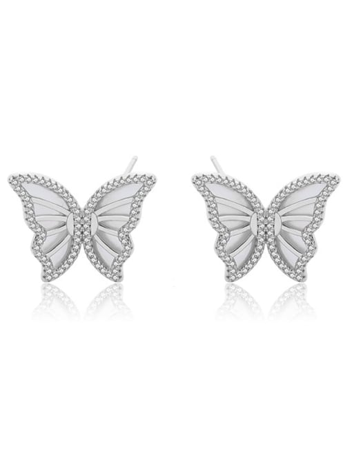 E3101 Platinum 925 Sterling Silver Shell Butterfly Dainty Stud Earring