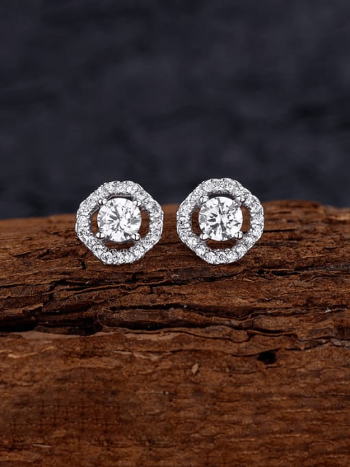 A&T Jewelry 925 Sterling Silver Cubic Zirconia Geometric Dainty Stud Earring