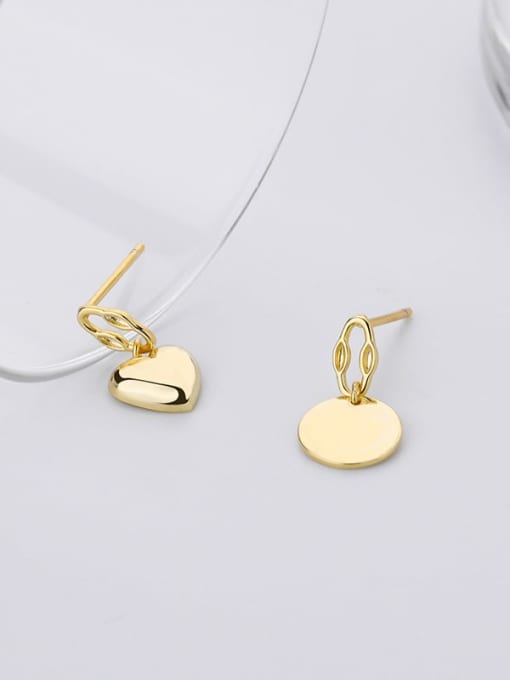 E2469 Gold 925 Sterling Silver Asymmetrical Heart Minimalist Huggie Earring