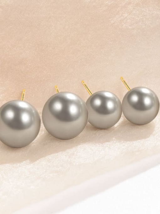 PNJ-Silver 925 Sterling Silver Imitation Pearl Geometric Minimalist Stud Earring 2