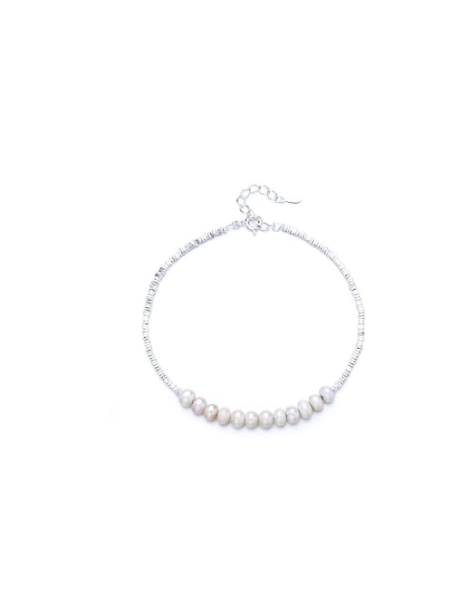 TAIS 925 Sterling Silver Freshwater Pearl Dainty Geometric Bracelet and Necklace Set 2