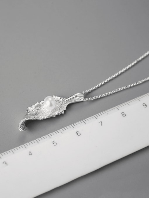 LOLUS 925 Sterling Silver Imitation Pearl Artisan Leaf  Pendant 1