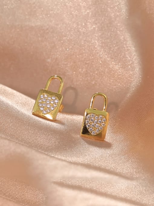 Gold 1 (Heart shaped) 925 Sterling Silver Cubic Zirconia Geometric Dainty Stud Earring